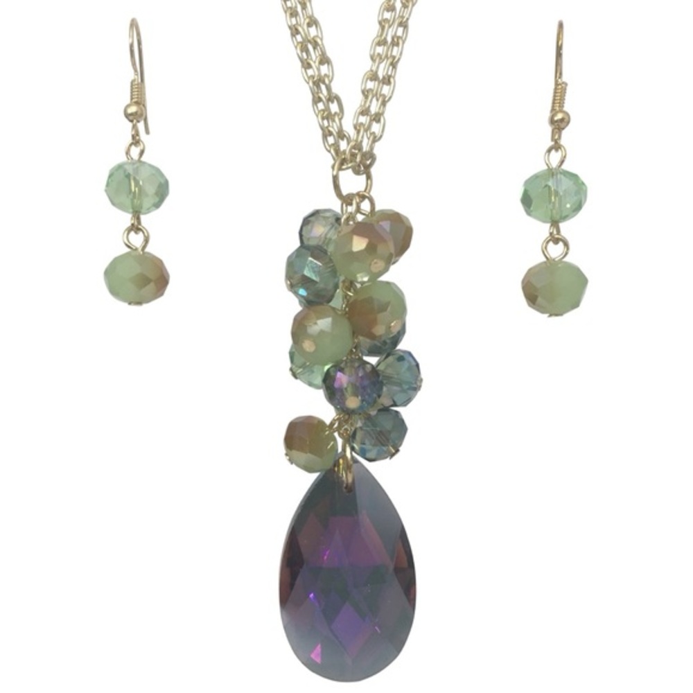 Vitrail Medium Green Cluster Long Necklace Set